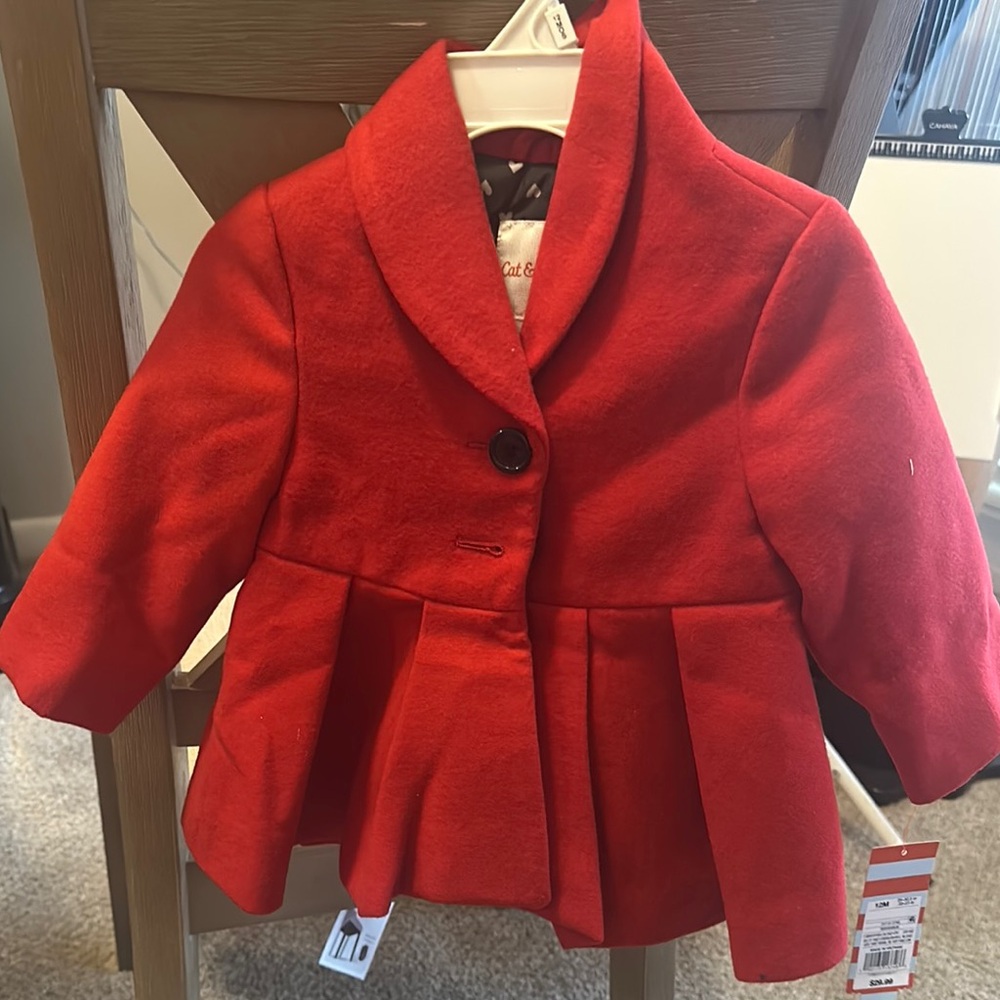 Cat & Jack Red Pea Coat Classic Style